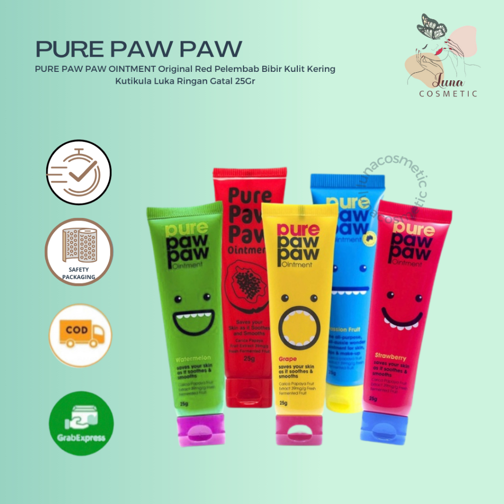 PURE PAW PAW OINTMENT Original Red Pelembab Bibir Kulit Kering Kutikula Luka Ringan Gatal 25Gr