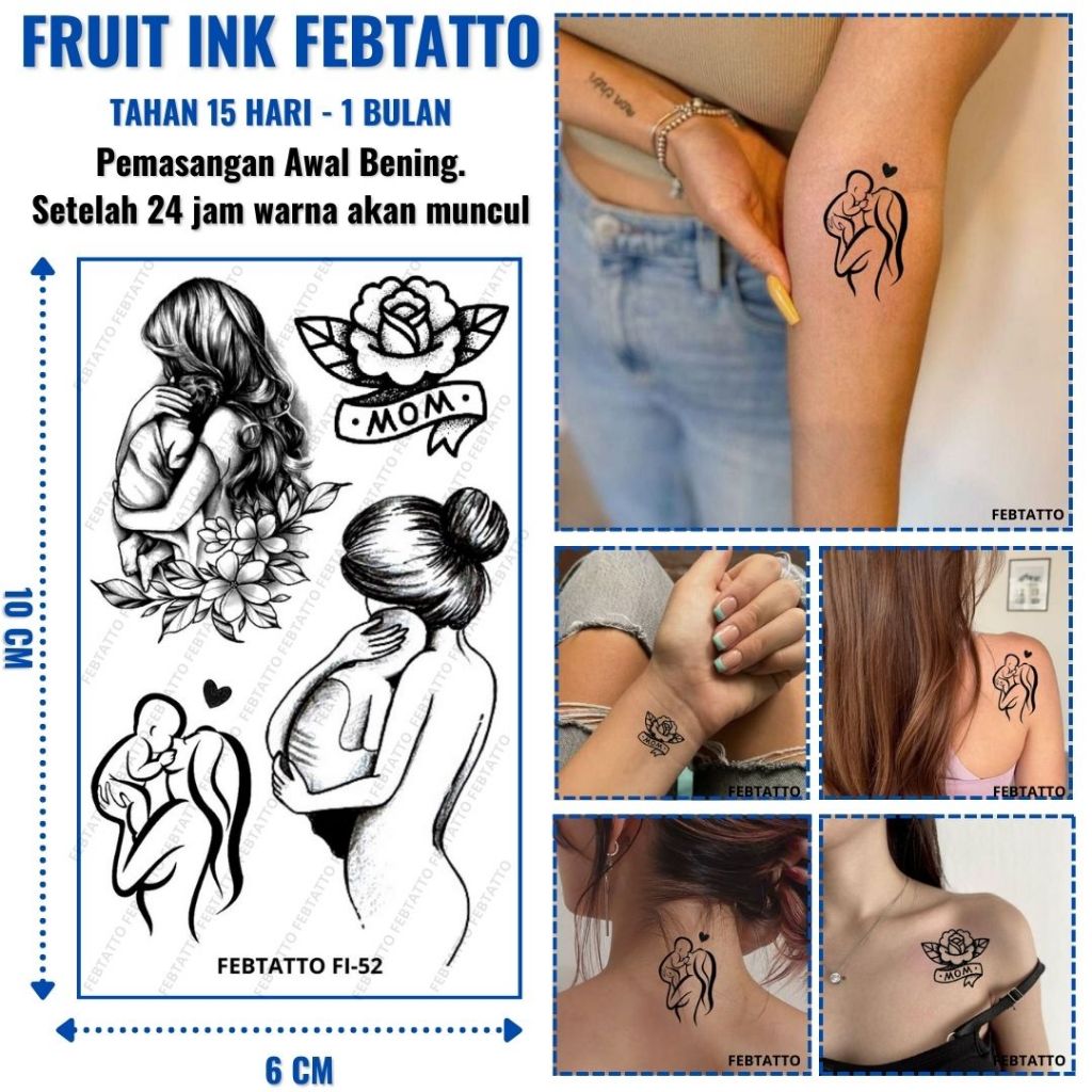 FRUIT INK Tato Ibu Anak Orang tua Tahan 1 Bulan Ukuran 6cm x 10cm - FI 52 - Tato Lengan Tato Dada Ta