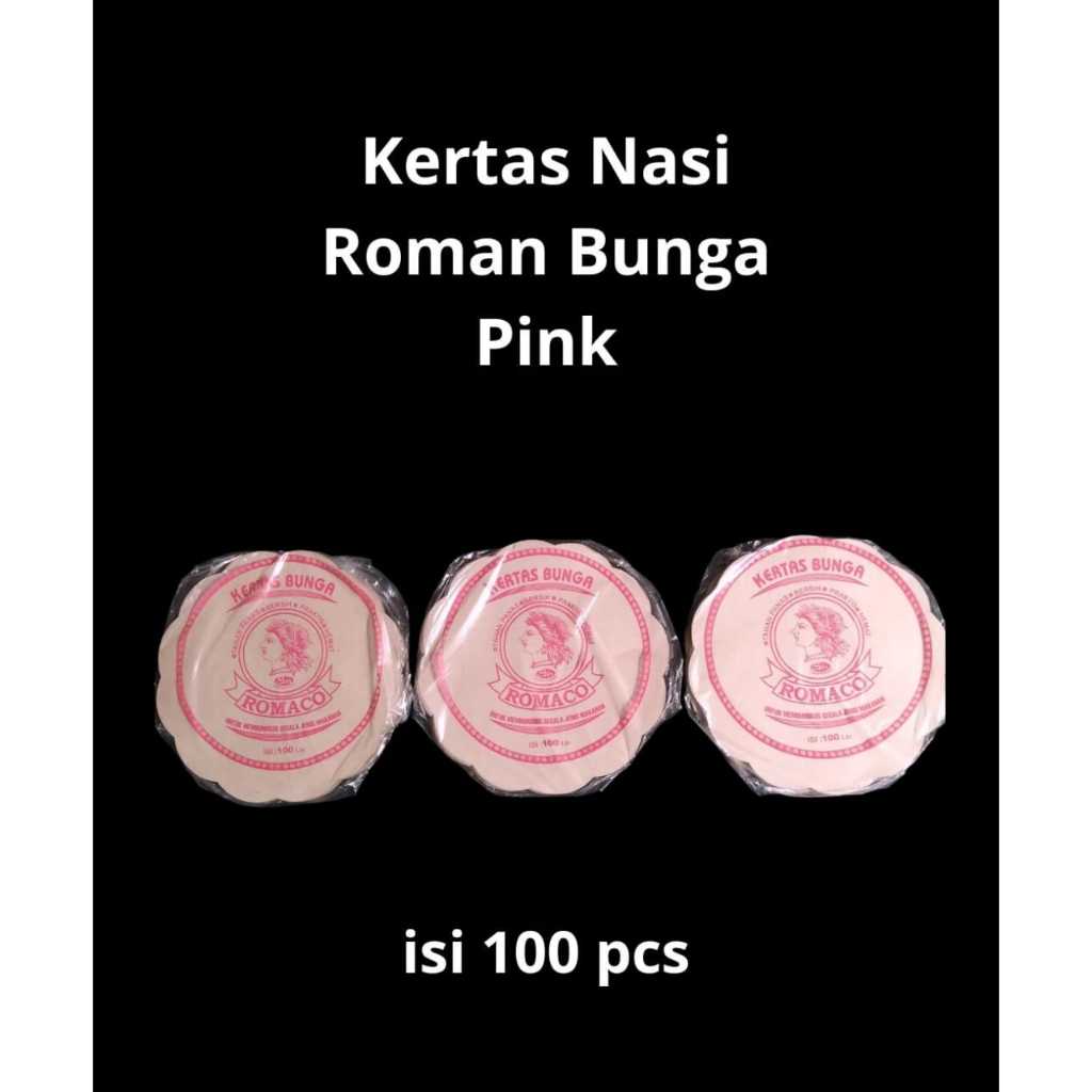 Kertas Nasi Bunga Bulat ROMACO PINK Diameter 27cm/Alas Piring Lidi Rotan Isi 100Lbr