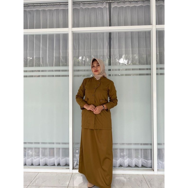 Setelan Tunik Keki /Setelan Kerja Keki/Setelan Guru Keki Terbaru Variasi Benang Timbul