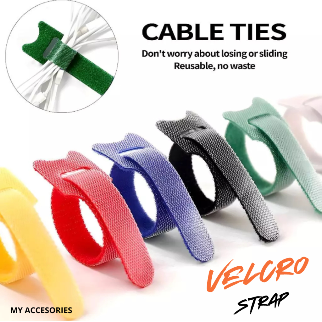 PROMO BARU!! 2 SISI VELCRO Perekat SERBAGUNA Strap Kabel Cable T Shaped Magic Tape Color Anti Slip U