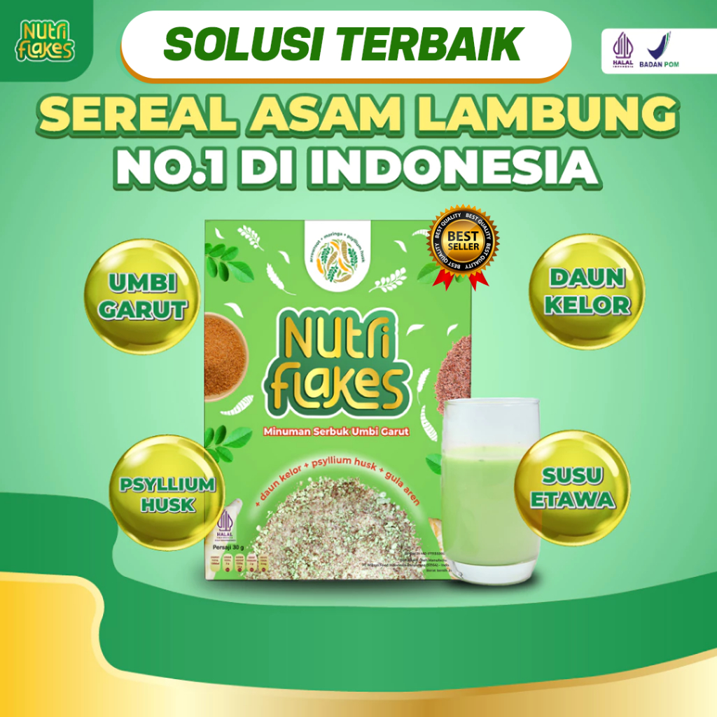 

Nutriflakes - Sereal Umbi Garut Asam Lambung - Ampuh Mengatasi Asam Lambung Gerd, Maag Kronis 1 Box Nutriflakes Store