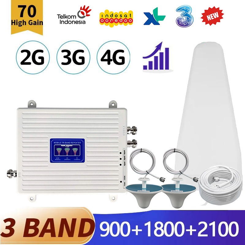 FullSet Repeater Sinyal 2G 3G 4G 900 1800 2100Mhz 3-Band Penguat Sinyal Seluler Amplifie Seluler  Re