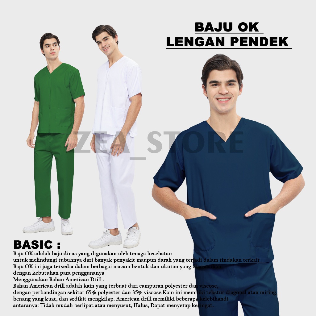 Setelan Baju Celana Jaga OKA OK Perawat Dokter Lengan Pendek Pria