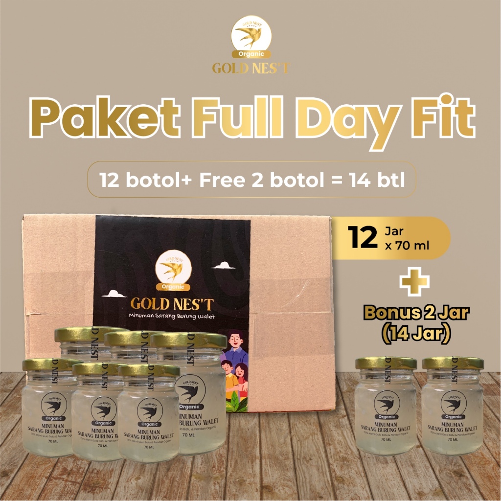 

Paket Full Day Fit” Goldnest” Minuman Sarang Burung Walet Alami Yanwo(Bridnest) 70ml@14btl