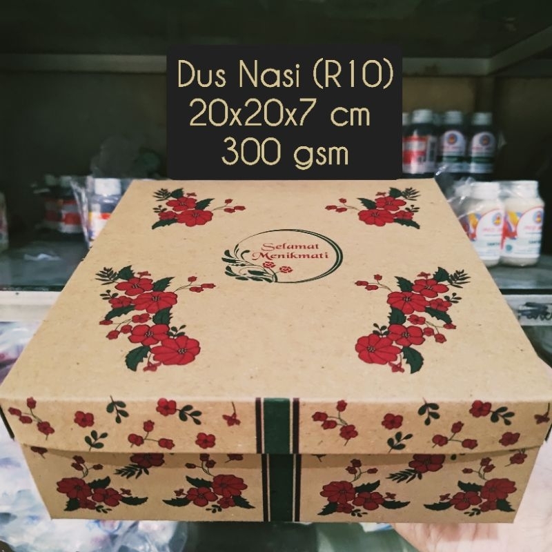 Box / Kardus / Dus Nasi Kue Snack Makanan - 20x20x7 cm - Coklat Bunga