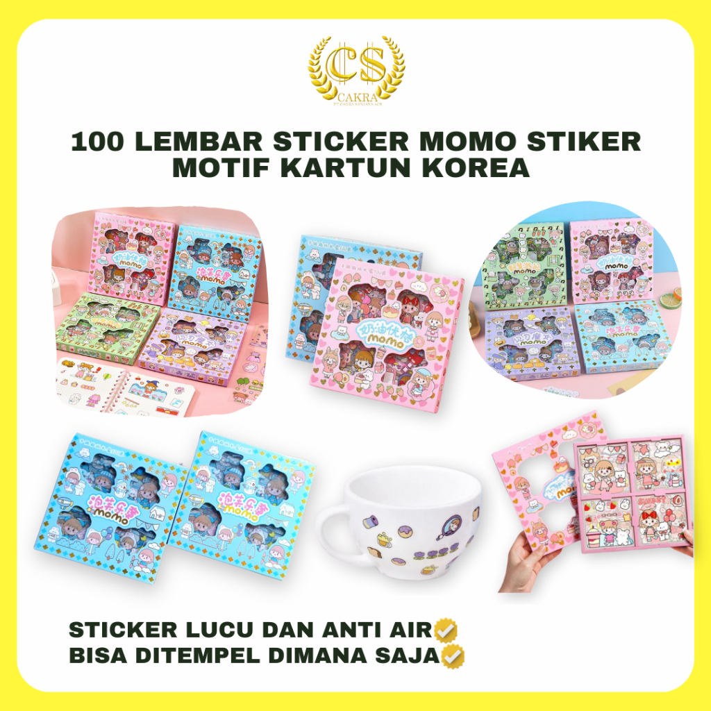 

CS 100 Lembar Sticker Momo Stiker Motif Kartun Korea Lucu Anti Air Dekorasi Handbook Scrapbook DIY