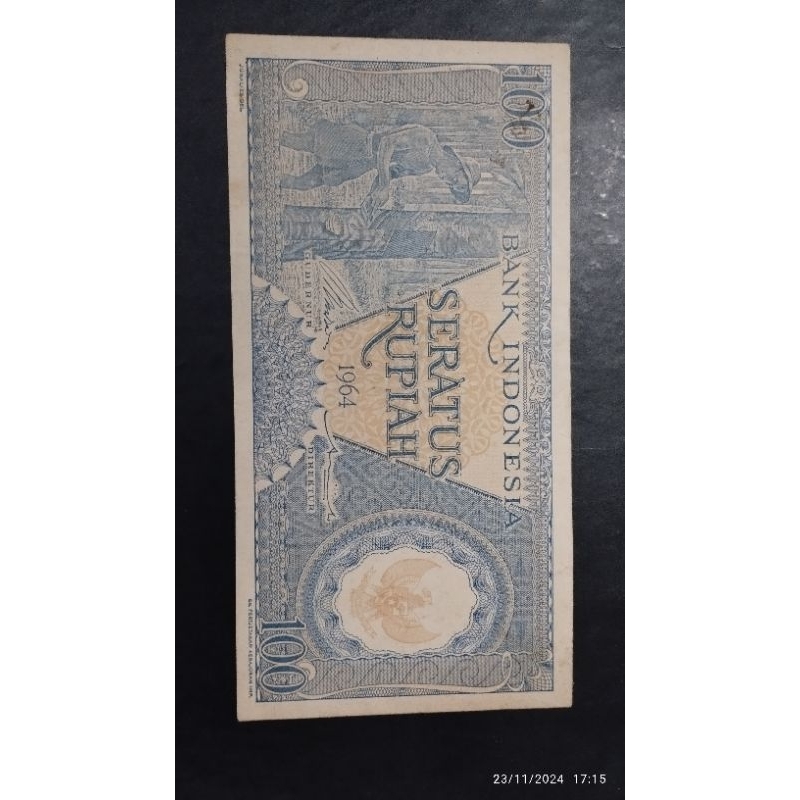 UANG KUNO 100 RUPIAH BIRU SERI PEKERJA TAHUN 1964 BAGUS