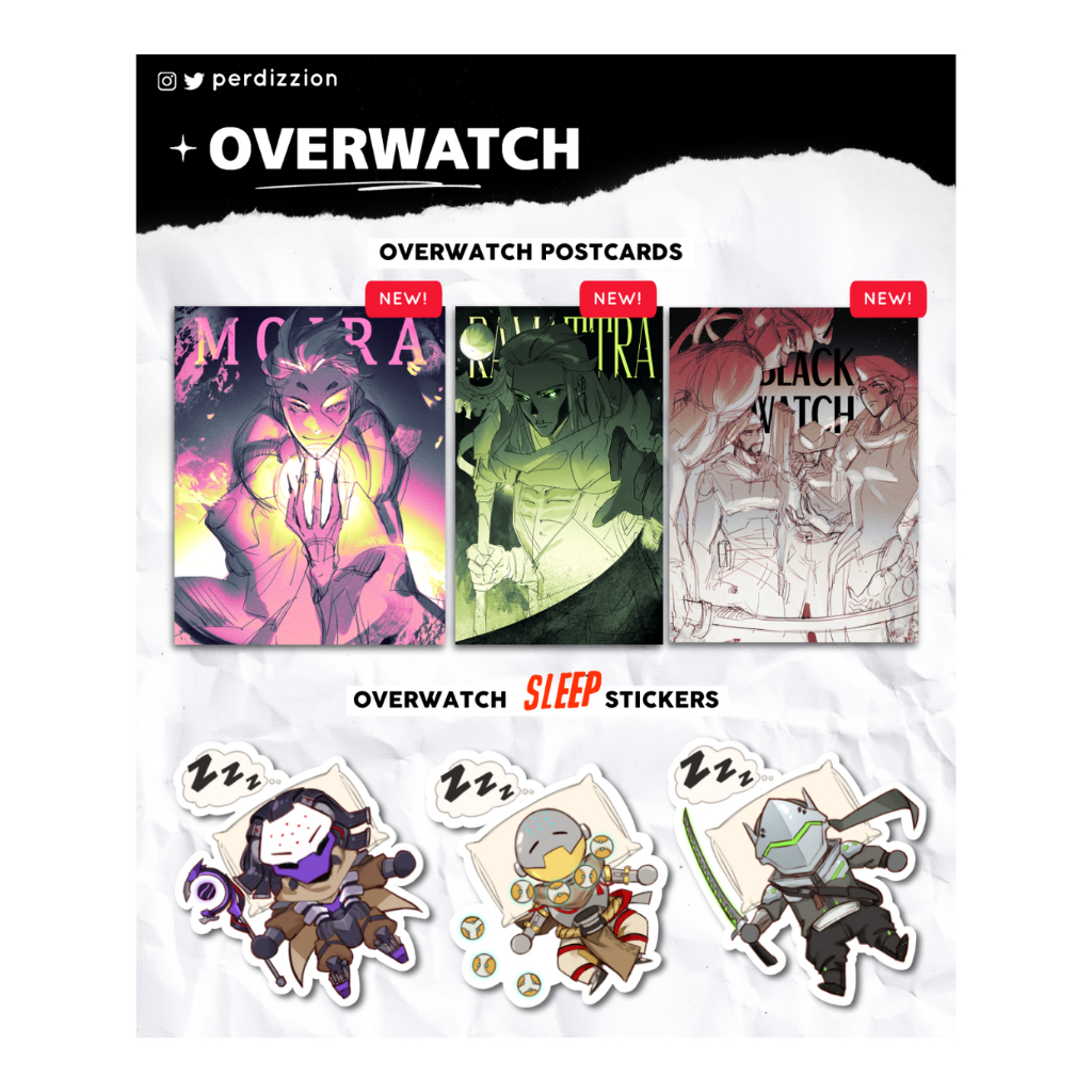 

OVERWATCH 2 Postcards & Sleep Stickers (Genji, Ramattra, Zenyatta, Moira, Blackwatch, Reaper, Cassidy)
