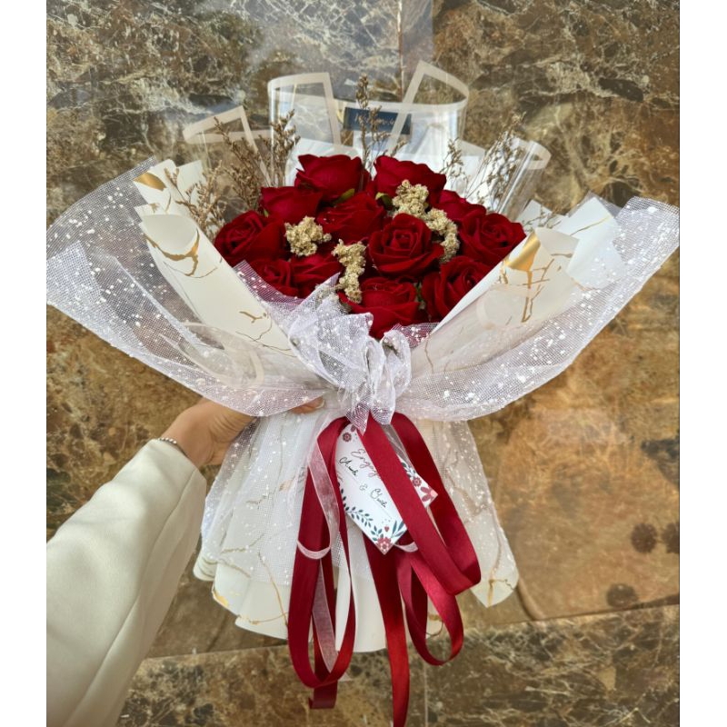 buket bunga mawar palsu premium