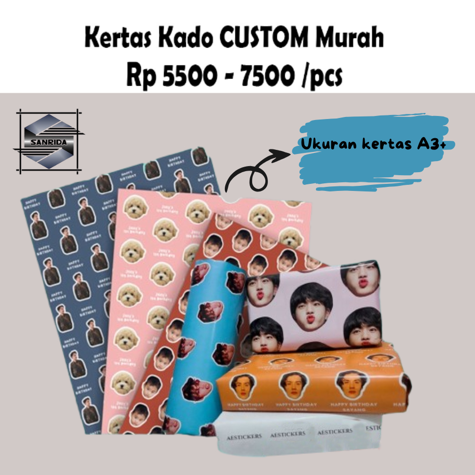 

Kertas Kado Custom Desain Muka Wajah Aesthetic Tambah Tulisan Wrapping Papper Bungkus Hadiah Sanrida