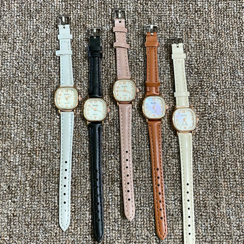 Jam Tangan Kulit Wanita, Jam Analog, Jam Tangan Persegi Kecil
