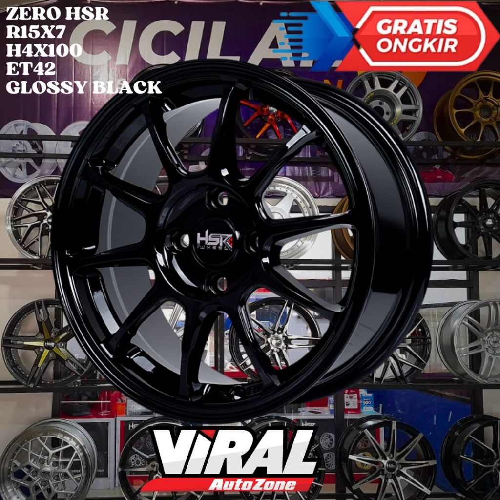 Velg Mobil Ring 15 HSR ZERO R15 LEBAR 7 INCH LOBANG BAUT 4 ET42 BLACK
