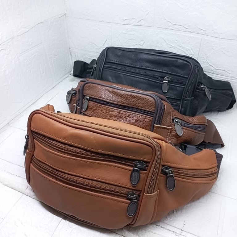 KODE J2E Tas Pinggang Kulit Sapi Asli Ukuran BesarTas Selempang Kulit Asli Waistbag Kulit Asli Pria 