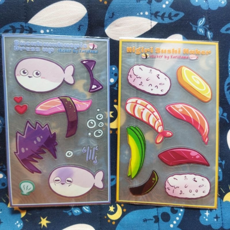 

Transparent Stackable Sticker set by Kuriitama : Sacabambaspis Dress Up and Nigiri Sushi maker