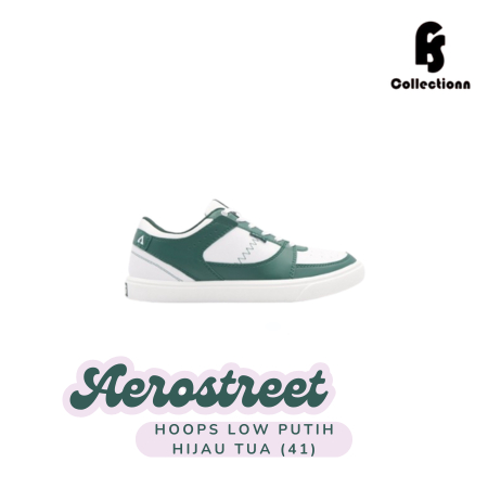 Aerostreet Hoops Low Putih Putih Hijau Tua - Sepatu Sneakers Casual Pria Wanita Aero Street