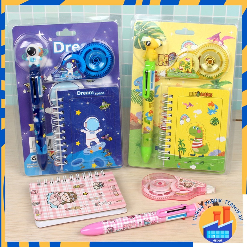 

HPT Alat Tulis Set 3IN1 Stationery Set Lucu Karakter Kartun + Correction Tape Perlengkapan Sekolah Anak-Anak TK Souvenir Ulang Tahun Anak Alat Tulis 3 IN 1 Stationery Gift Set Children Day Gifts Cartoon