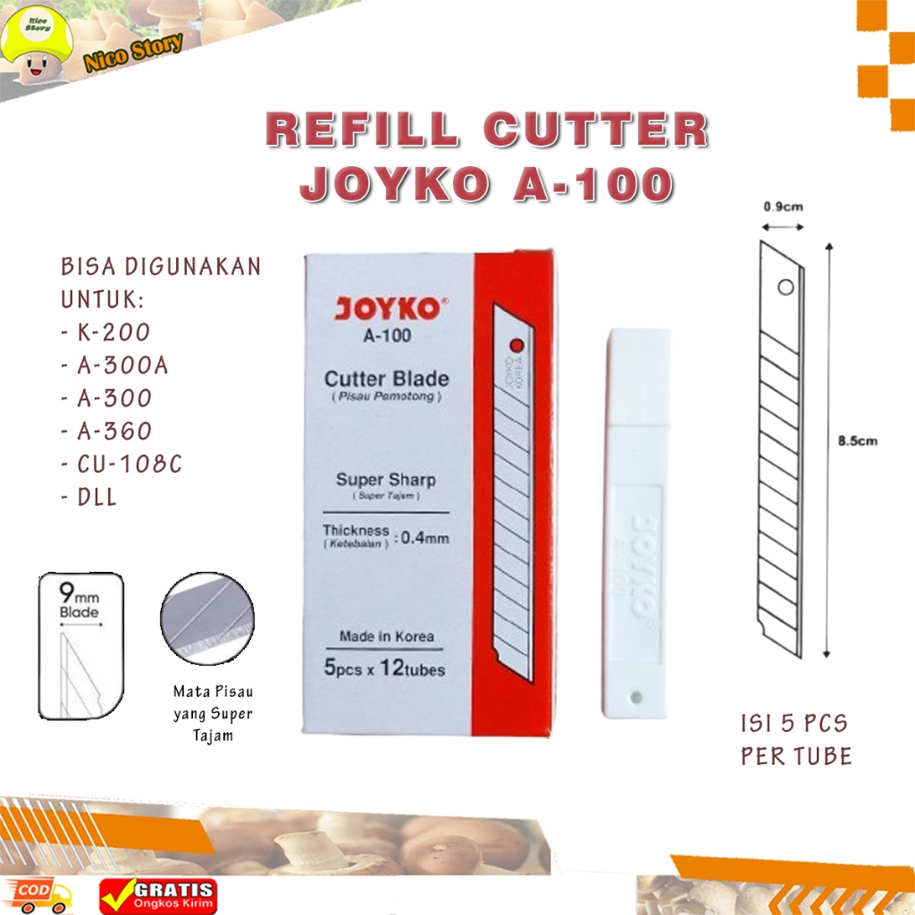 

(NCS) Isi / Refill Cutter JOYKO A-100 A100 A 100 Pisau 1 Tube Cutter Blade Kecil untuk Cutter / Silet Tipe K-200, A-300A, A-300, A-360