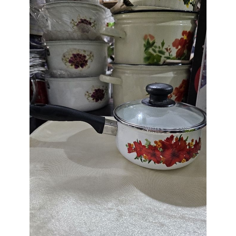 panci susu bergagang bahan enamel 16cm
