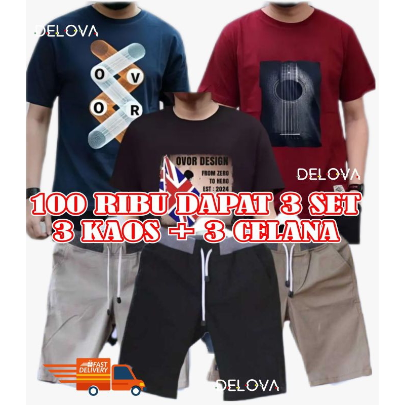 Pket 100 ribu dapat 3 kaos 3 celana chinos