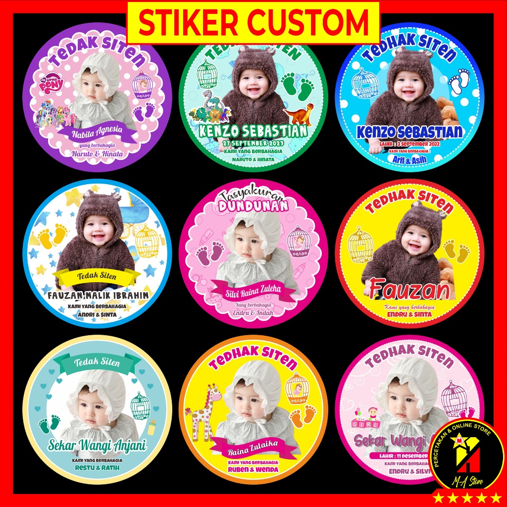 

Stiker Tedak Siten Dundunan Tasyakuran Aqiqah Selametan Custom Bahan Kertas Stiker Cromo