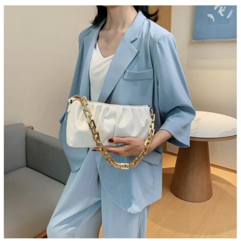 Tas Kulit Putih Sling Bag Shoulder Bag - White Fluffy Bag