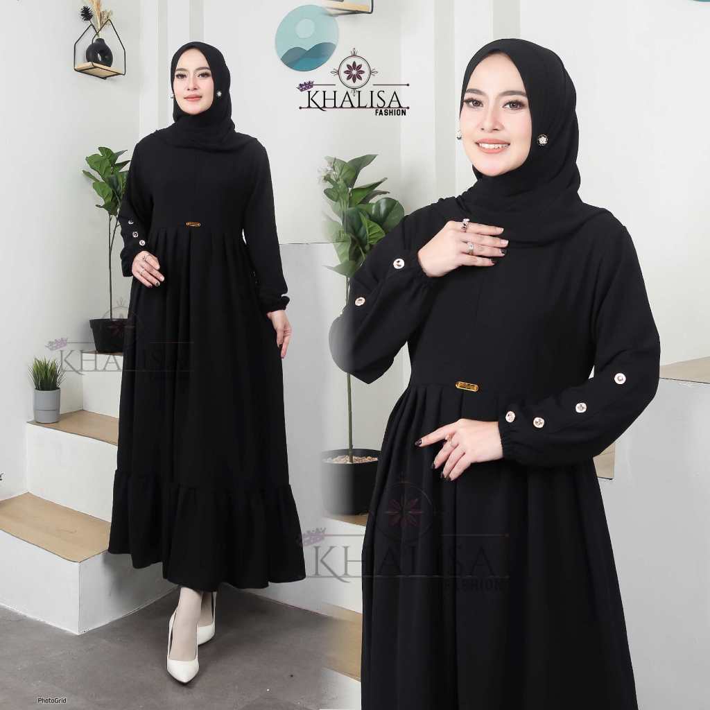Midi Dress Crinkle Airflow Premium hitam putih