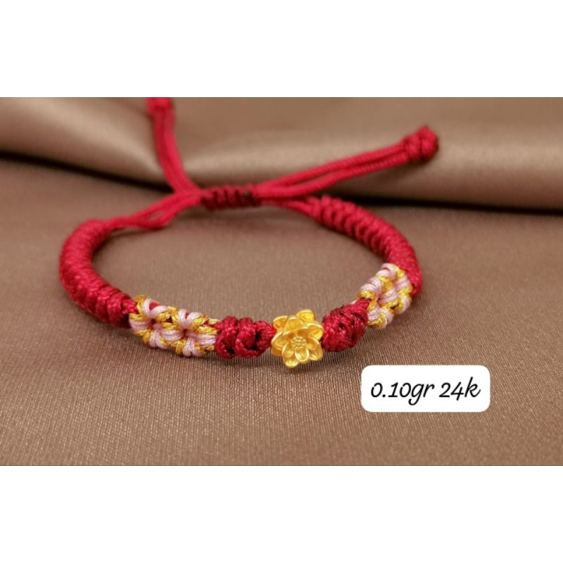 Gelang Emas Asli Teratai 24K Hongkong 999% Tali Pelintir Bunga