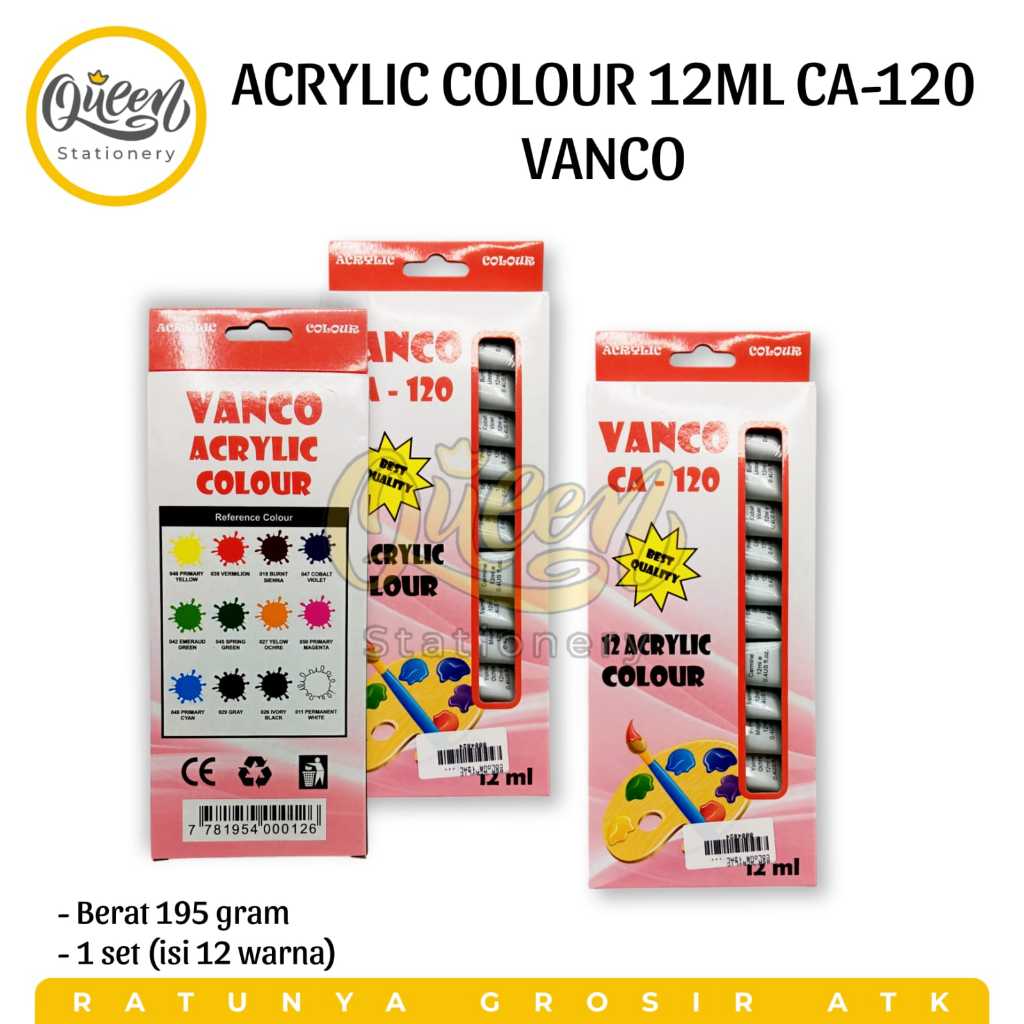 

1 SET ACRYLIC COLOUR 12ML CA-120 VANCO CAT LUKIS AKRILIK / ALAT MELUKIS