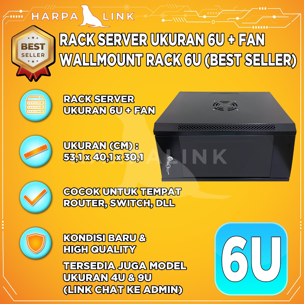 Wallmount Rack Server 6U / Wallmount Rack 6U / Rak Server Ukuran 6U Single Glass Door / Rak Server S