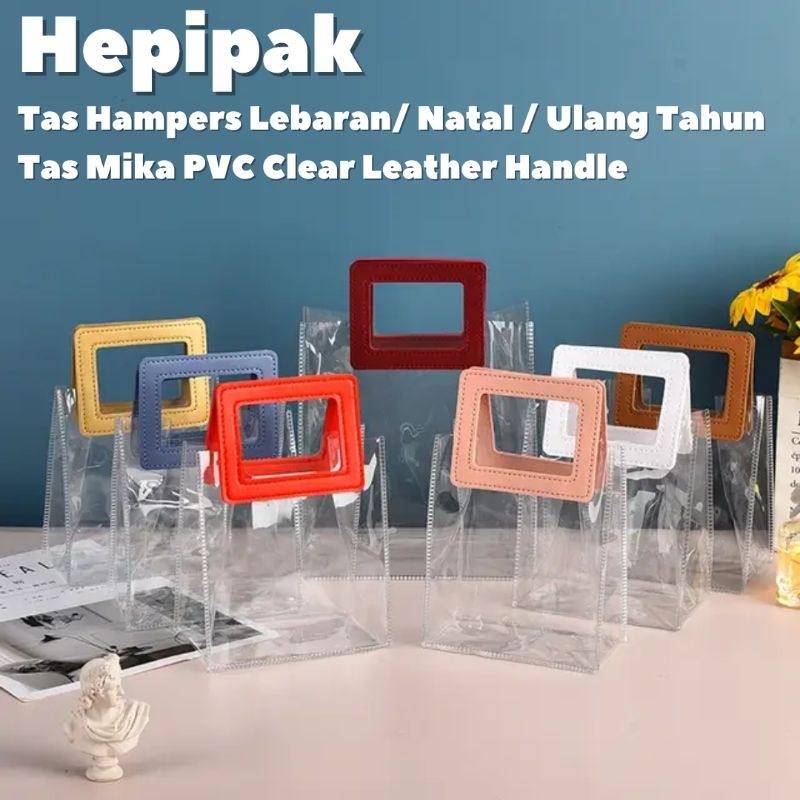 

[Harga 10pcs] Tas Mika PVC Bening Gagang Kulit 18x10x20 / Tas Hampers Souvenir Goodie Bag Ulang Tahun Lebaran Imlek Natal Premium