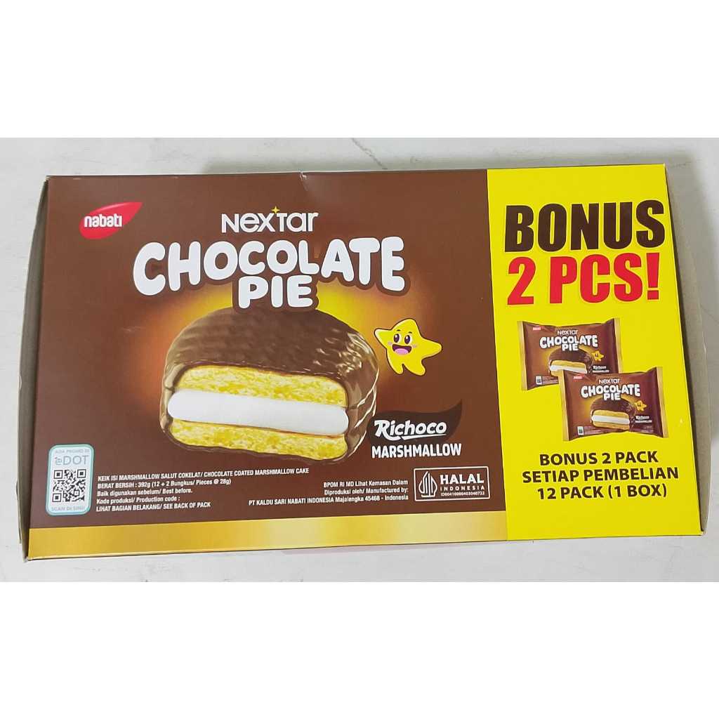 

NEXTAR CHOCOLATE PIE RICHOCO MARSHMALLOW 1 BOX ISI 12 + 2 pcs