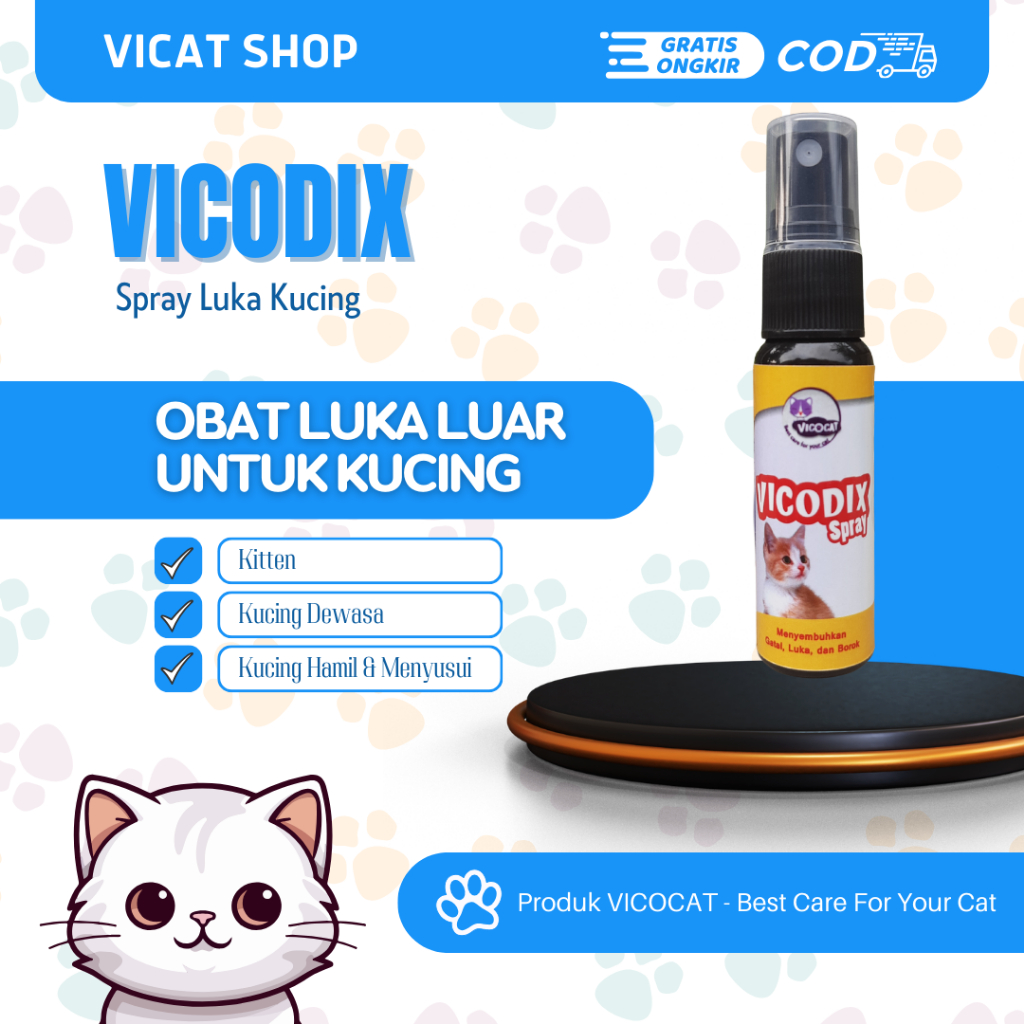 Spray Obat Luka Kucing Vicodix Mengobati Luka Luar Luka Berdarah Luka Bernanah Luka Bolong Gudik