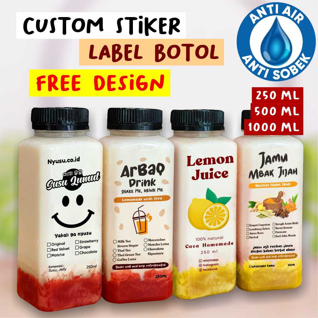 

2# Stiker Label Transparan / Glossy putih susu Cetak Stiker Vinyl Bening Sticker Anti Air Kemasan Nama Logo Olshop Makanan Minuman - Jamu Tradisional Detox Juice Lemon Jahe Kunyit Asem Jeruk Nipis Milky Jelly