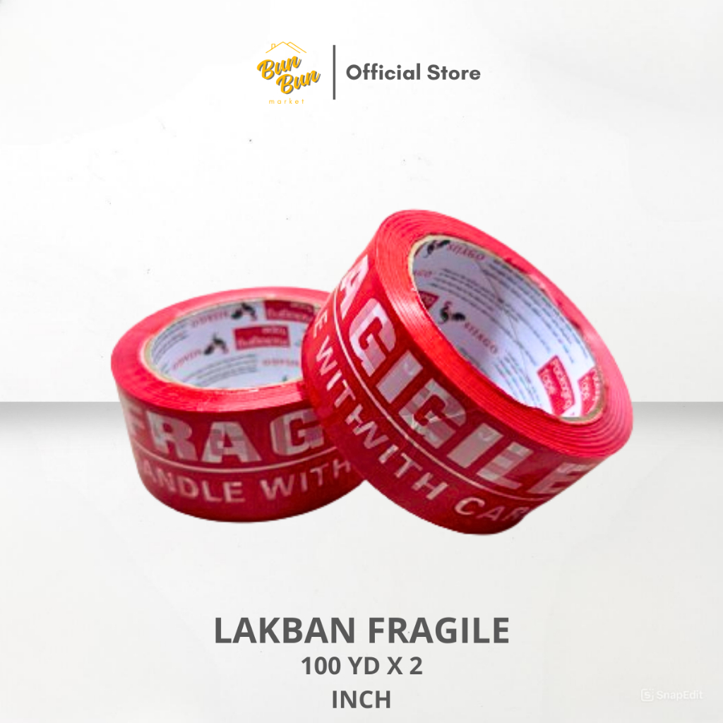 

PCS / Lakban Fragile 100 Yard x 2 Inch Solasi Jangan Dibanting Si Jago Merah Selotip Packing Murah Semarang Instan
