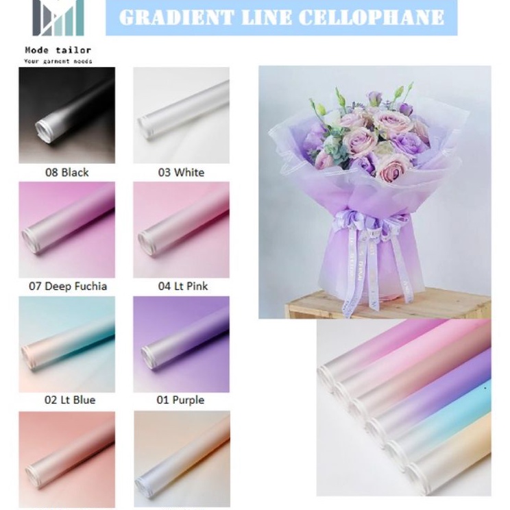 

Harga Merakyat Pack Isi 2 lbr Flower Wrapping Gradient Line Cellophane Kertas Buket