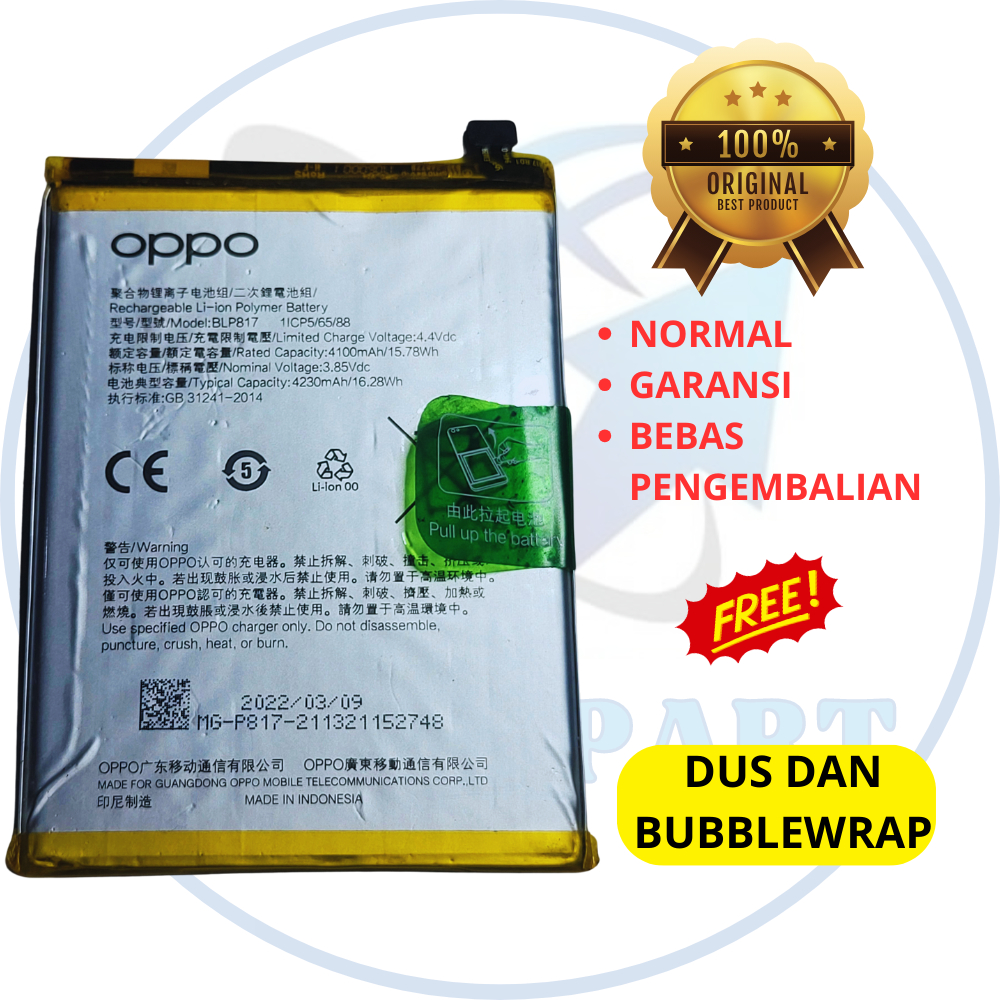baterai oppo A12 - A15 - A16E -  original copotan - BLP817 - a15s - asli ori cabutan bawaan