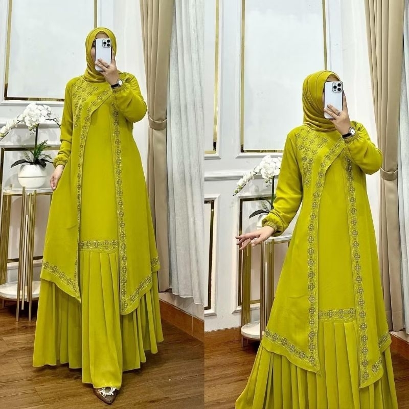 (NEW 2024) TEENA DRESS - BAJU DRESS GAMIS CERUTY BABYDOLL MIX SWAROVSKI LAYER UNTUK PESTA KONDANGAN 