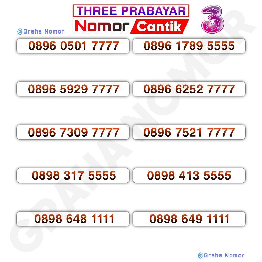 Nomor Cantik 3 Three Kuartet 1111 2222 3333 4444 5555 6666 7777 8888 9999 0000