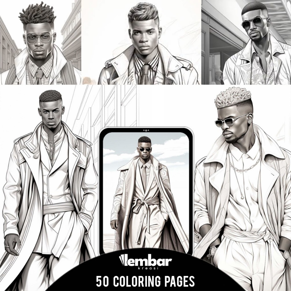 

50 Pages Buku Mewarnai Dewasa - Printable Adult Coloring Book - Digital Download - Male Models