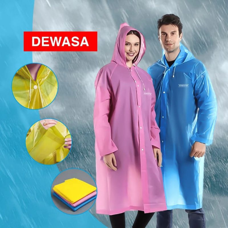 Kenmaster Jas Hujan Gamis EVA KM -130 Poncho Biru Kuning /Jas Hujan Tebal/Jas Hujan Jumbo - Kuning B