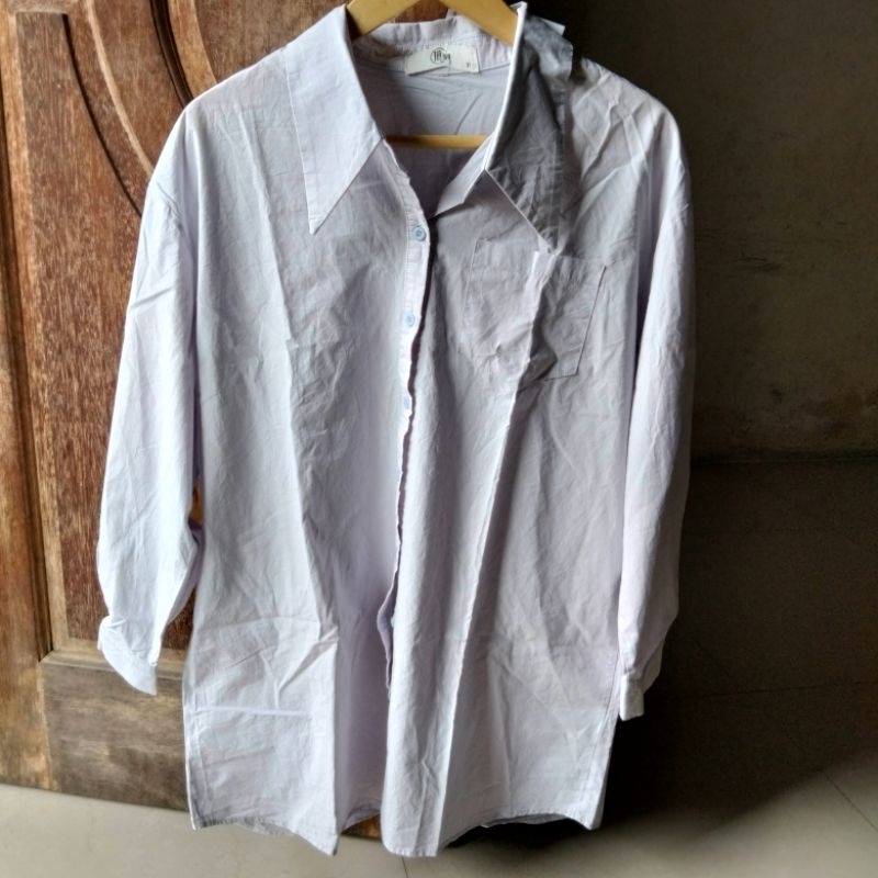 kemeja katun tunik lilac keabuan