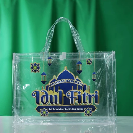 Tas Souvenir Lebaran Mika Transparan Hampers Aksesories Sajadah Parcel Lebaran Idul Fitri Paper Bag 