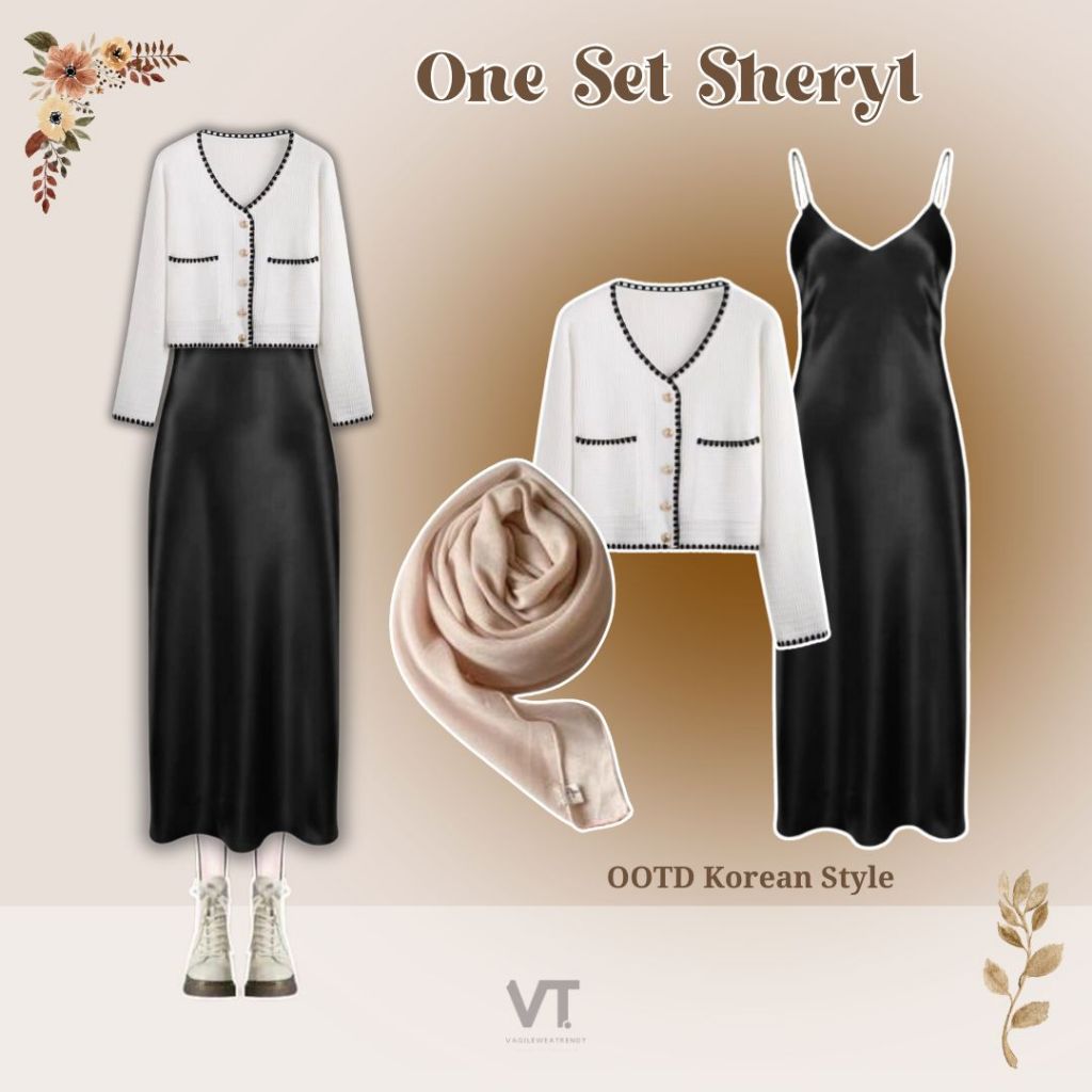 Setelan Sheryl New (Hijab, Cardigan, Long Dress) OOTD Hijab Casual Wanita, Outfit Kondangan