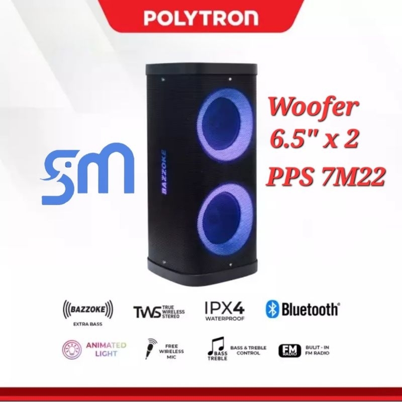 Speaker Polytron Party box PPS PRO 7M22 Portable Bluetooth PPS7M22 Karaoke