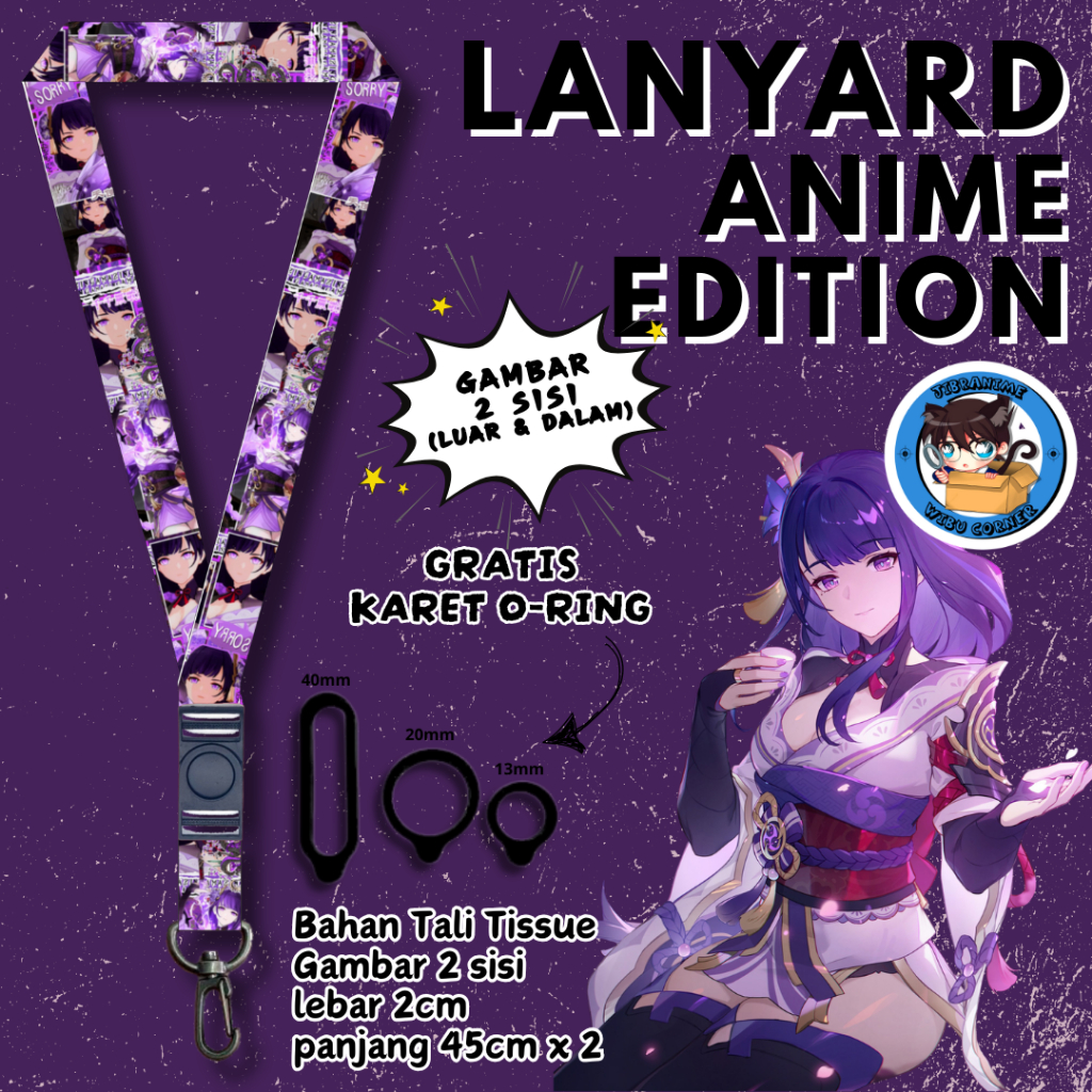 

Lanyard Panjang Anime 2 Sisi / Raiden Shogun Genshin Impact / gantungan kunci layard keychain