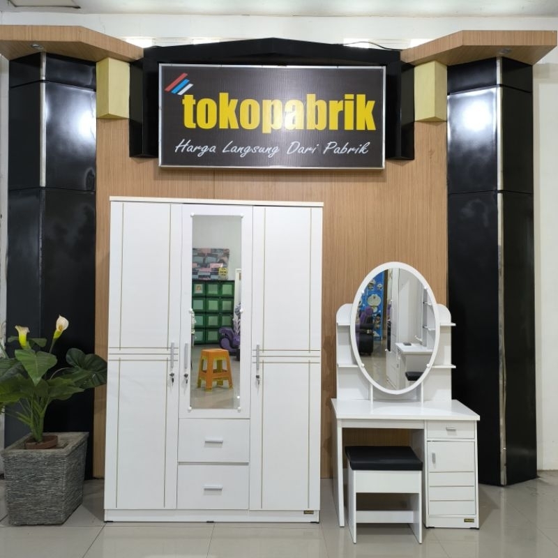 Set Lemari 3 Pintu dan Meja Rias Kaca Sliding - Lemari dan Meja Rias Murah - Satu set Lemari Meja Ri