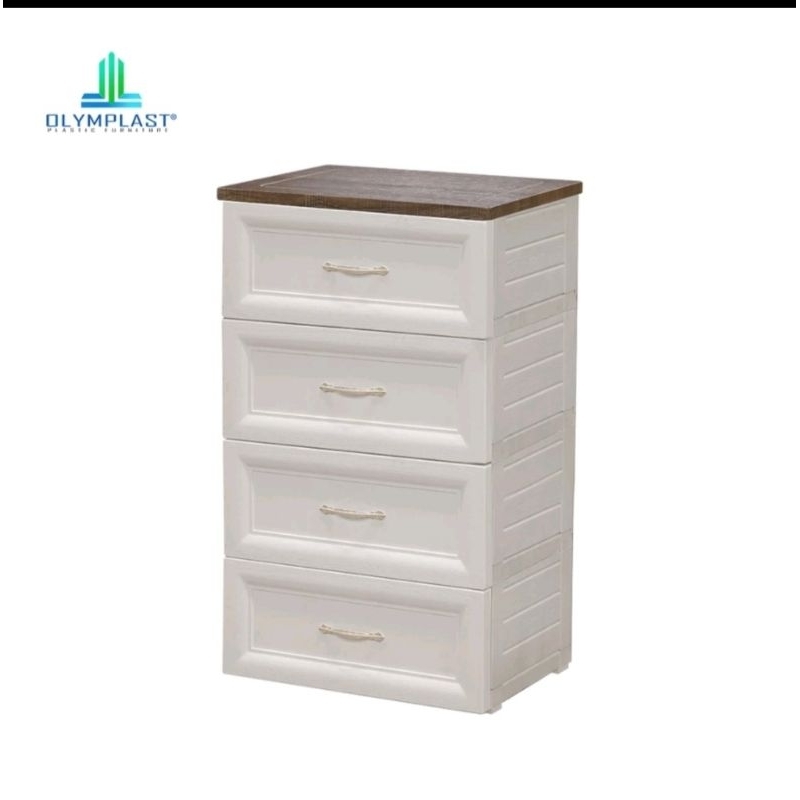Laci Putih Plastik MDF Kayu Olymplast Drawer Cabinet ODC Susun 4 (A)