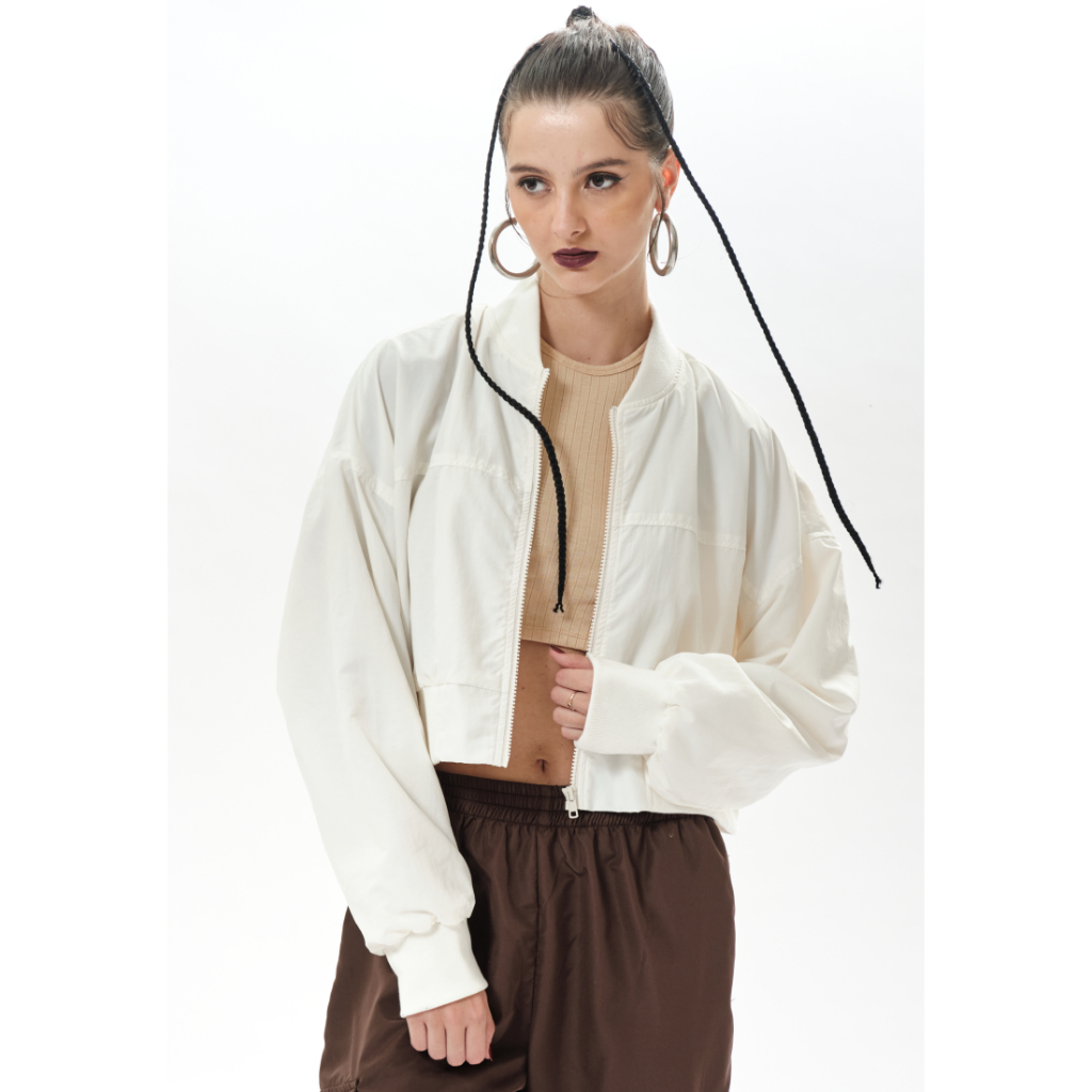 OCWA DERINA CROP WHITE CREAM RUNNING JACKET