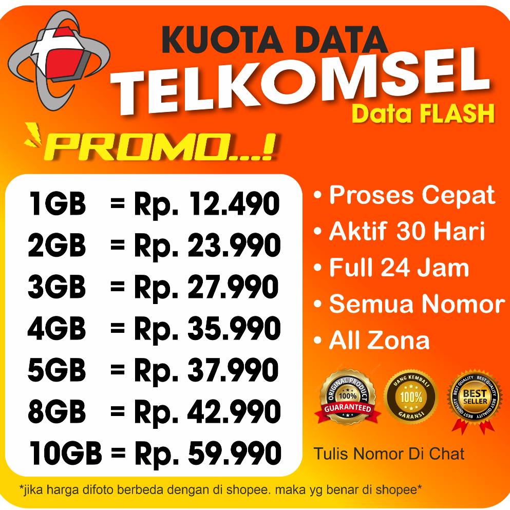 PAKET DATA FLASH TELKOMSEL 1GB 2GB 3GB 4GB 5GB 8GB 10GB